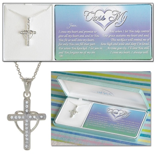 Cross My Heart Necklace - 18" Silver Plated CZ Cross Pendant