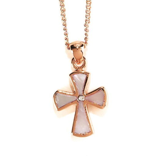 Rose Gold Plated Mother of Pearl Flare Cross Necklace