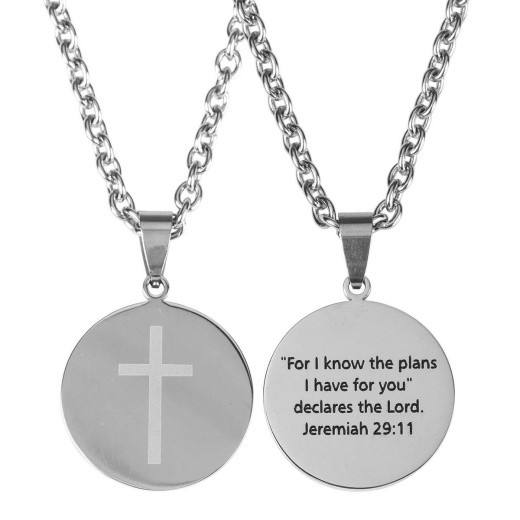 JER29:11 Round Medal - Stainless Steel Necklace with Cross