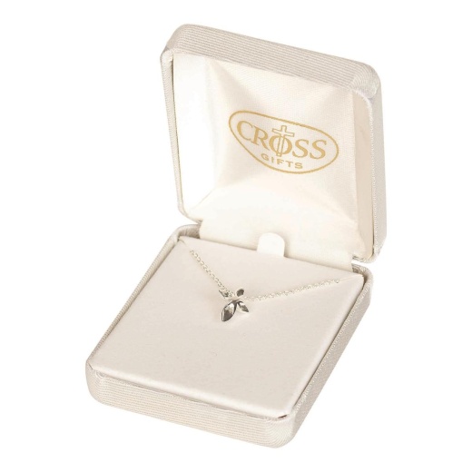 Nk-Mini Petalcrs Sil Plt 1/2" 16"Ch Dbox - Mini Scalloped Petal Cross Necklace