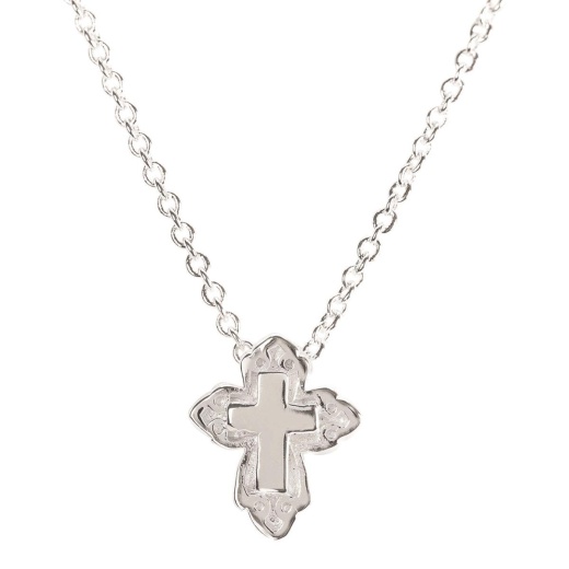 Mini Ornate Bud Cross Necklace on 16 inch Chain - A Beautiful Gift for Any Occasion