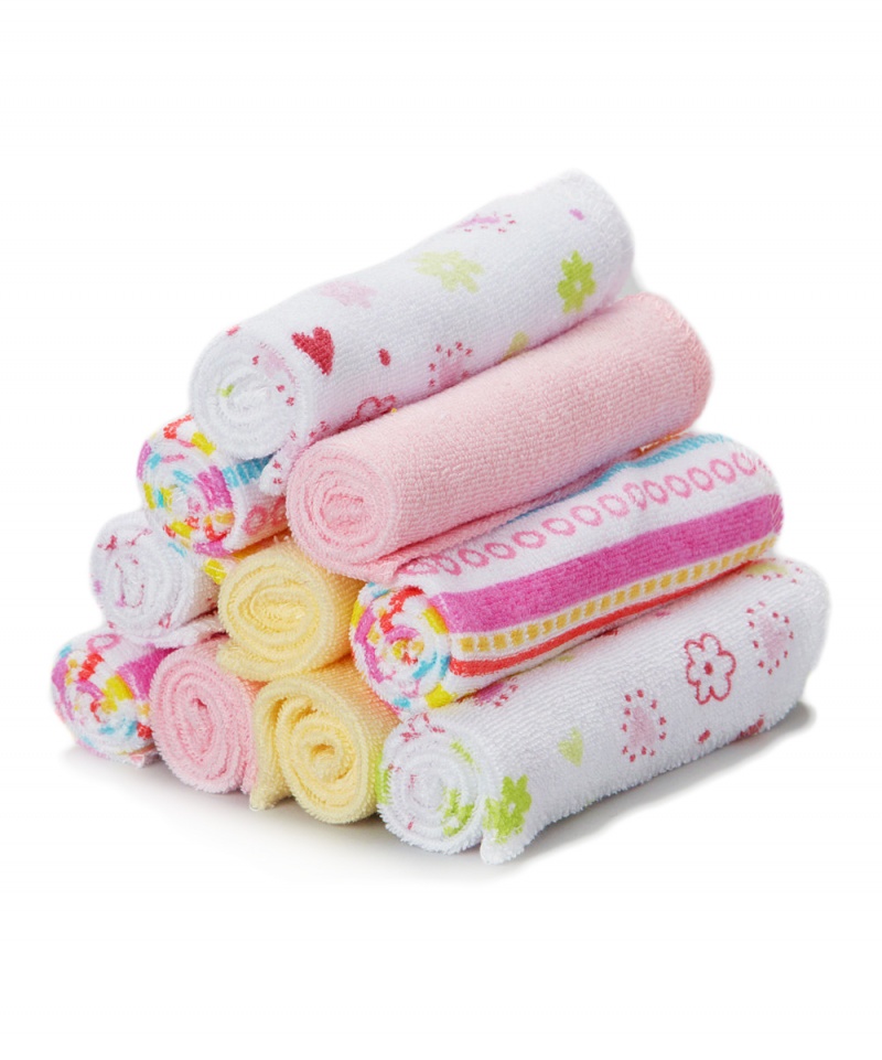 Baby Washcloths - 10 Count, Pink Lines, Terry