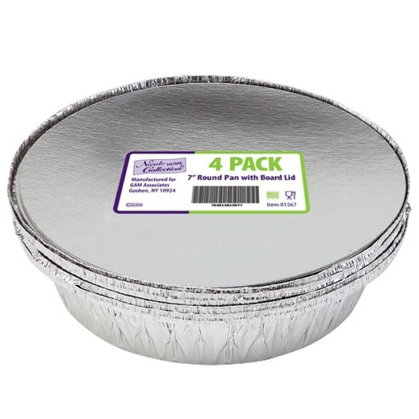 Aluminum 7" Round Pan With Board Lid 4-Packs - Nicole Home Collection