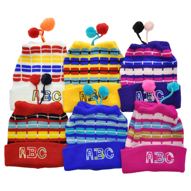 Kids' Cuffed Winter Knit "Abc" Beanies - Assorted Colors