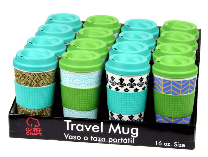 Printed Travel Mugs - Assorted, 16.5 Oz