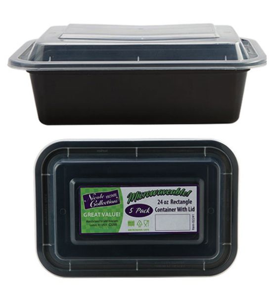 7" X 5" Rectangle Microwaveable Containers - Black - 5-Packs - Nicole Home Collection