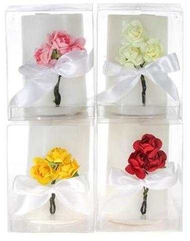 Scented Pillar With Roses Candle In Clear Box - Assorted