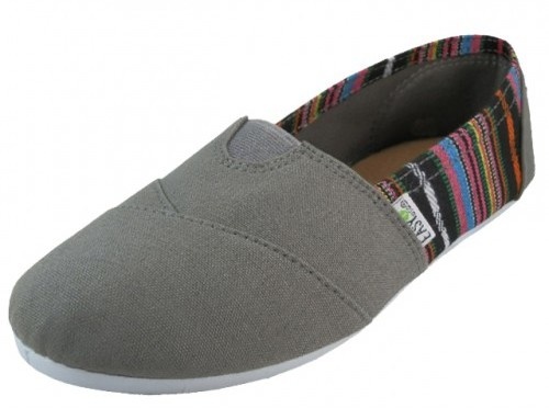 Women's Gray With Stripes Slip On Canvas Shoes