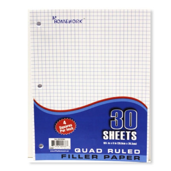 Quad Ruled Filler Paper - 30 Sheets