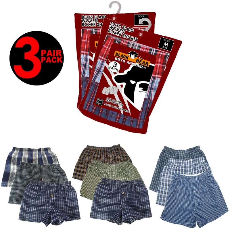 Toddler Boys' Cotton Boxer Shorts - Plaid, 2T/3T, 3 Pack
