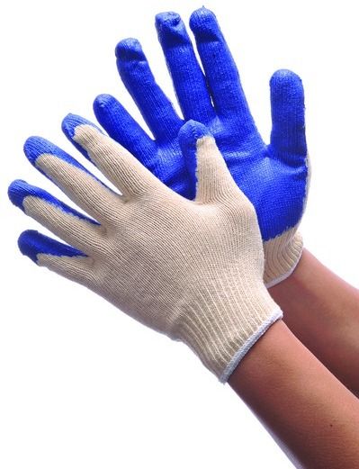 String Knit Glove W/ Blue Latex Coating Large
