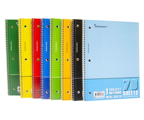 Wide Ruled 1-Subject Notebooks - 8 Colors, 70 Sheets