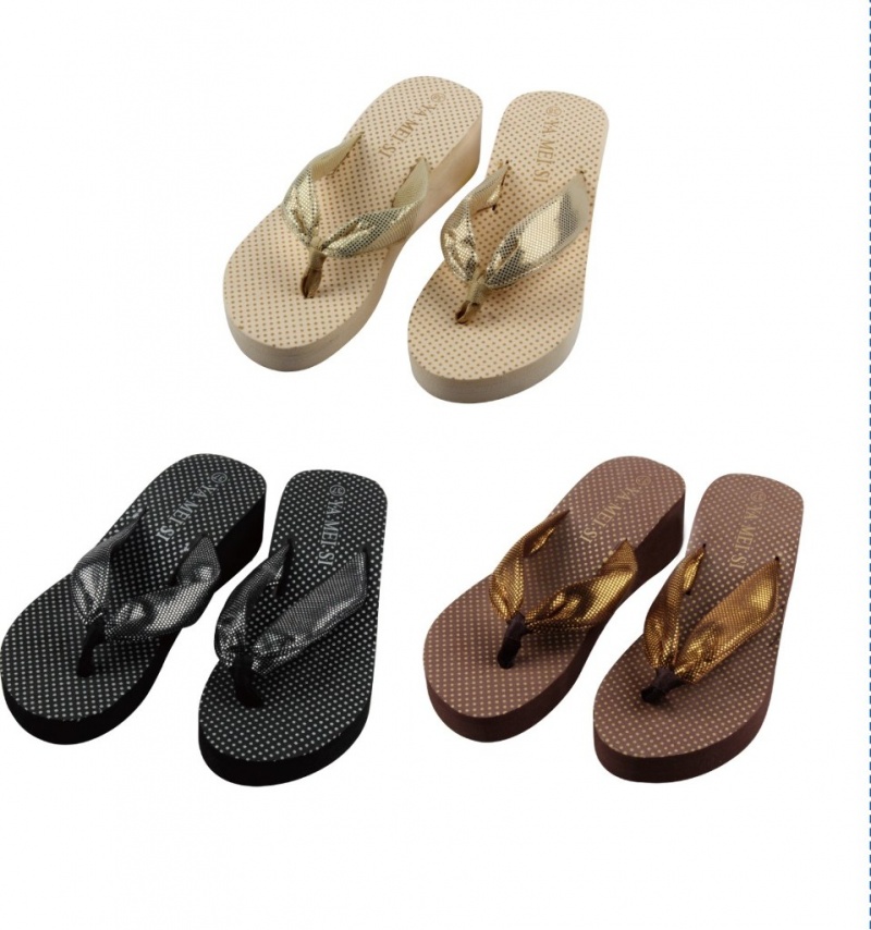 Women's Wedged Flip Flop Sandals, Assorted Metallics