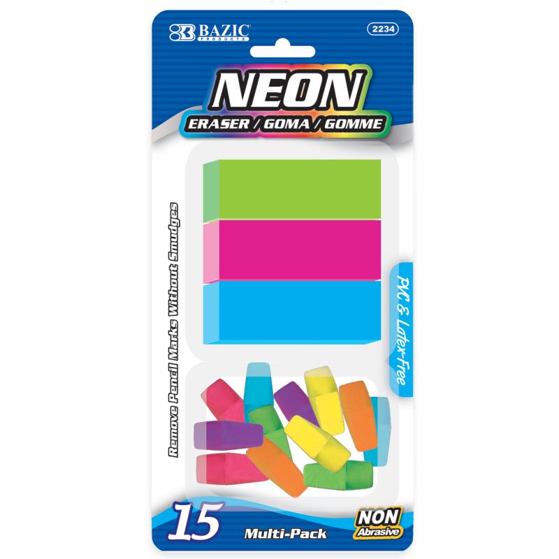 Neon Eraser Sets - 15 Count, 2 Styles