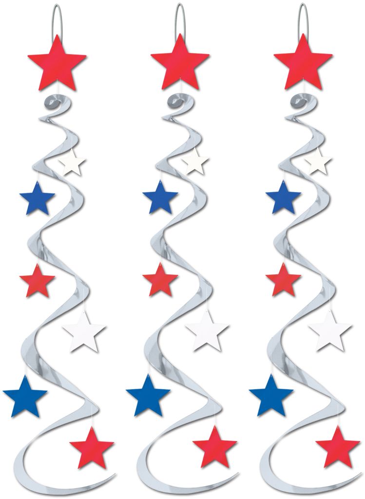 4Th Of July Star Whirls - Silver With Red, White, Blue