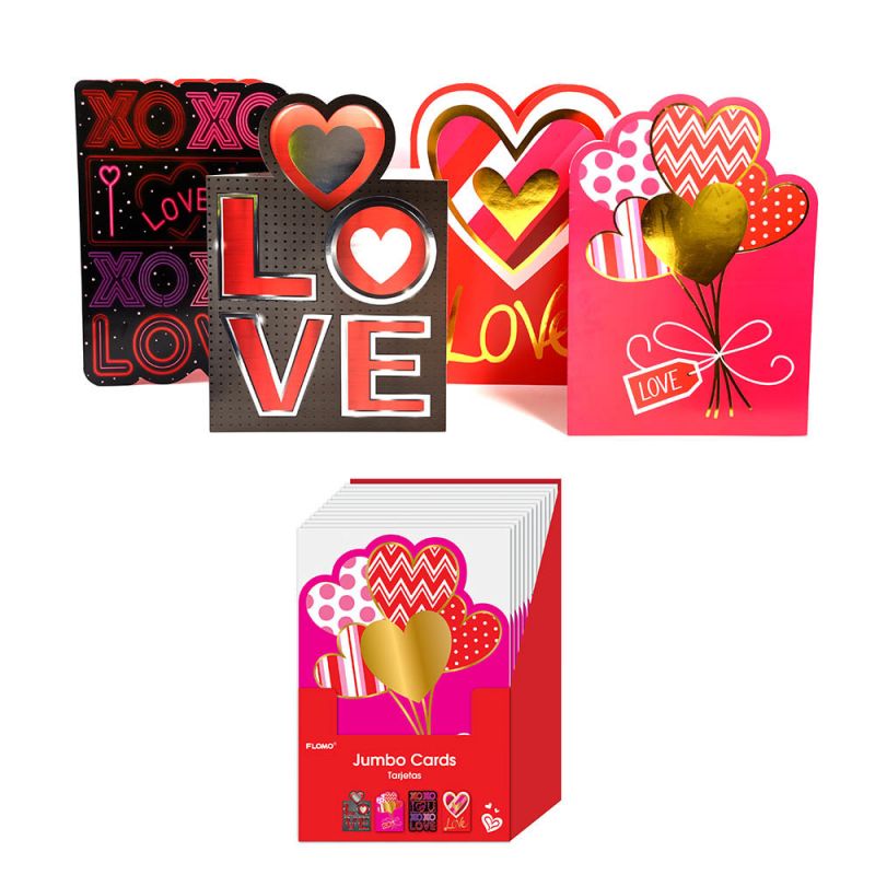 Valentine Jumbo Cards With Hot Stamp Embellishments And Envelopes In A Floor Display