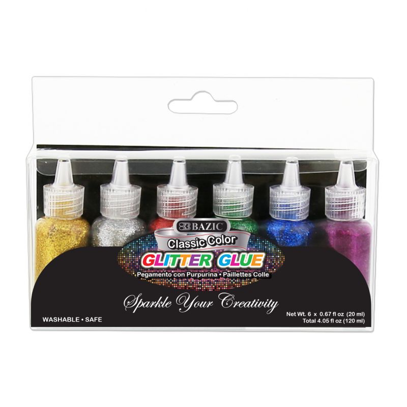 Glitter Glue - Washable, Classic Colors, 6 Pack
