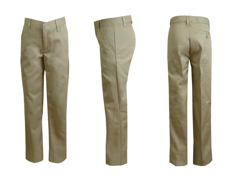 Girls' Flat Front Uniform School Pants - Khaki, Size 10