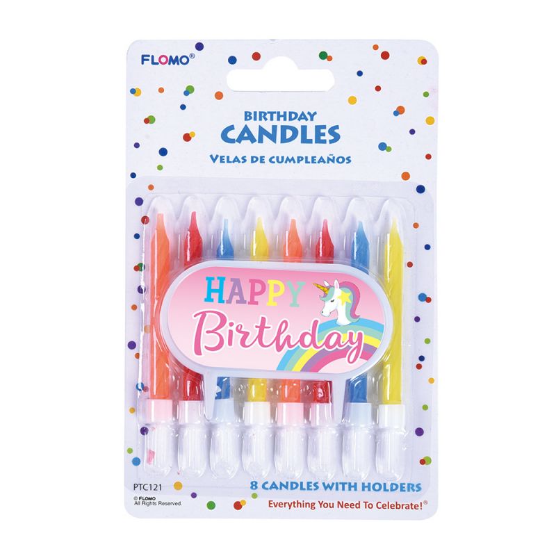 Happy Birthday Candles - 8 Pack, Assorted Colors