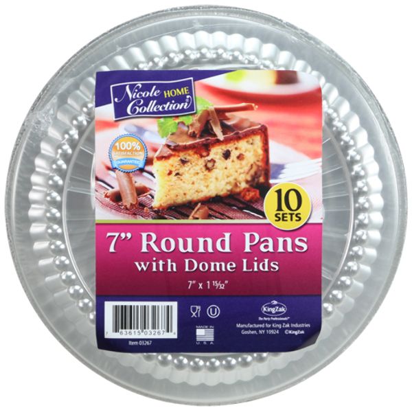 Aluminum 7" Round Pans With Dome Lid - 10-Packs - Nicole Home Collection