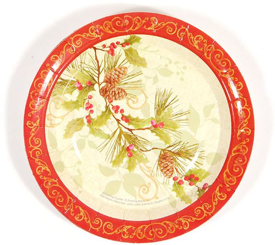 Round Pinecone And Holly Printed Plates