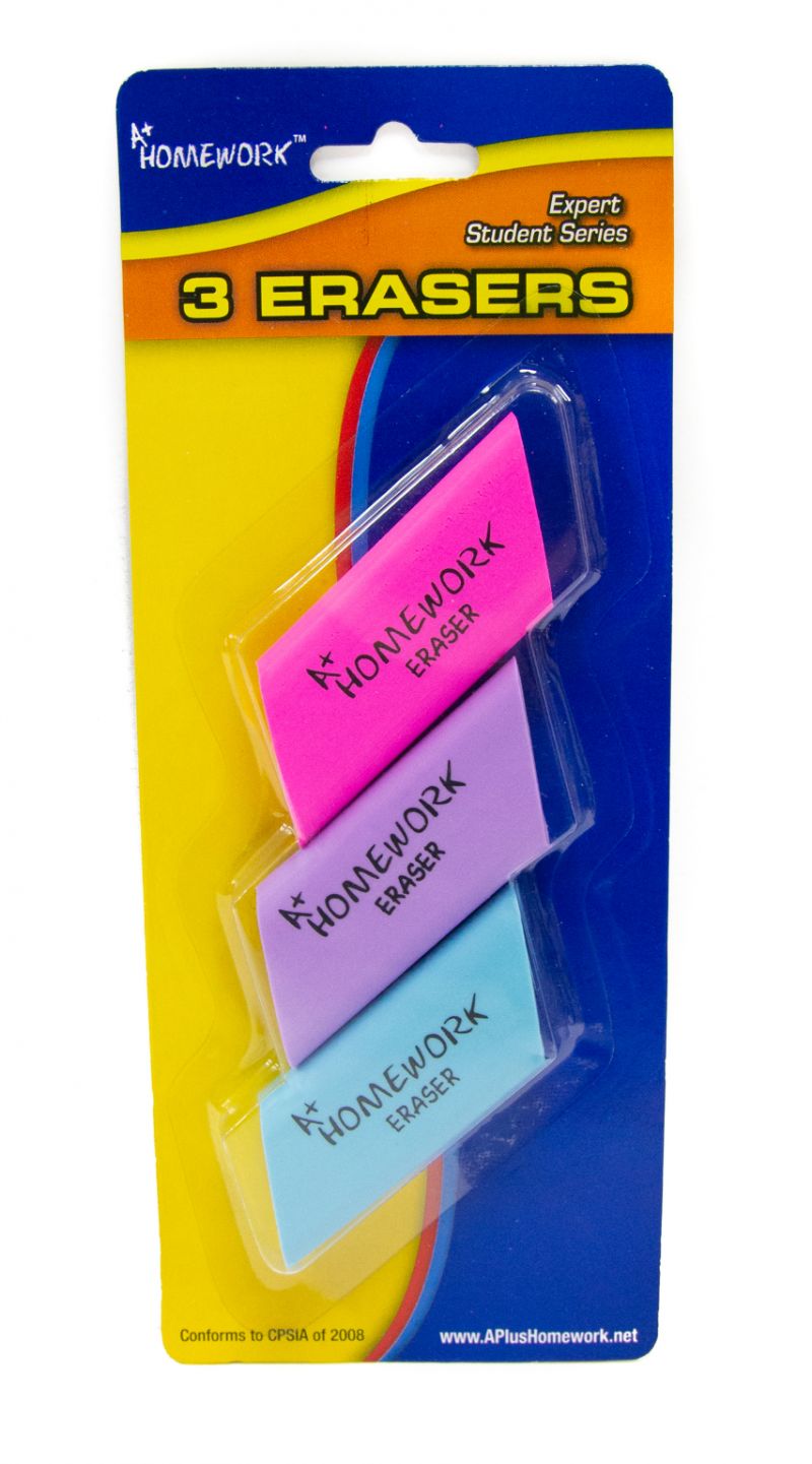 Erasers - 3 Count, Neon Colors