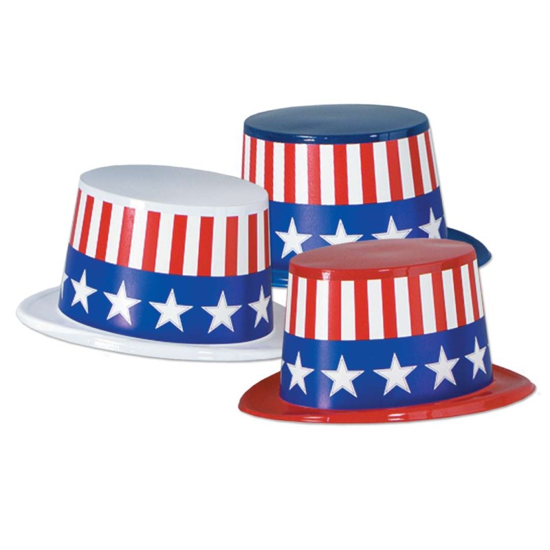 Patriotic Topper Hats - Assorted Colors, Stars Stripes, Plastic