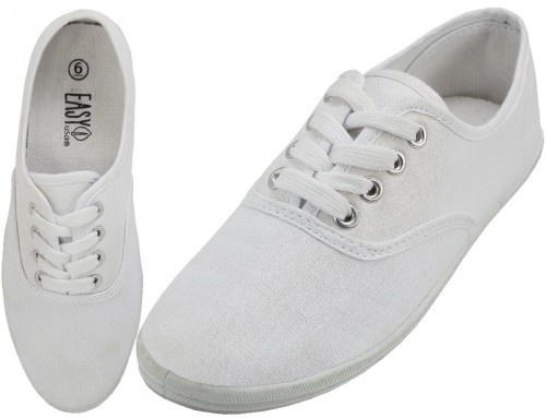 Women's Laced Canvas Shoes - White, Sizes 6-11