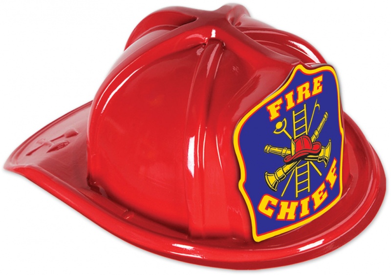Red Plastic Fire Chief Hat - Blue Shield With Upc