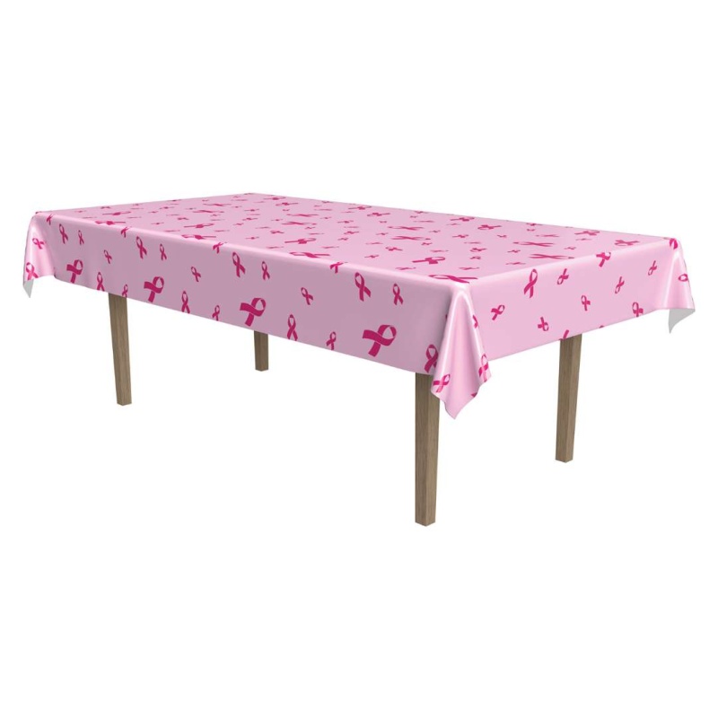 Pink Ribbon Table Covers - Pink, White, 54" X 108"