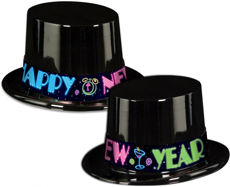 Black With Neon Party Topper - Black, Happy New Year, One Size