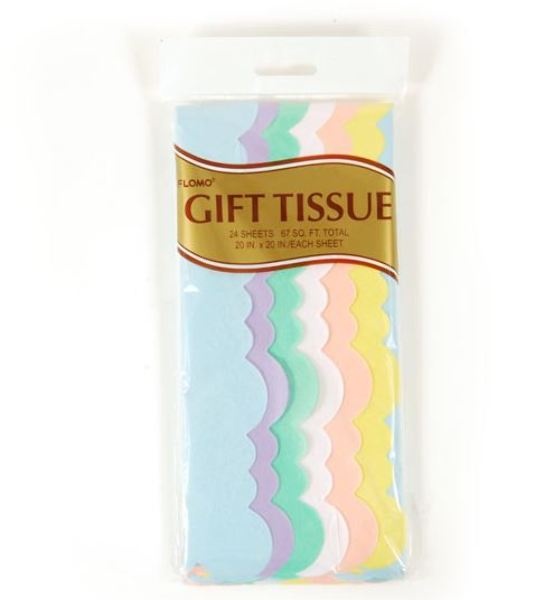 Gift Bag Tissue Paper - Pastel Colors, Scalloped Edges
