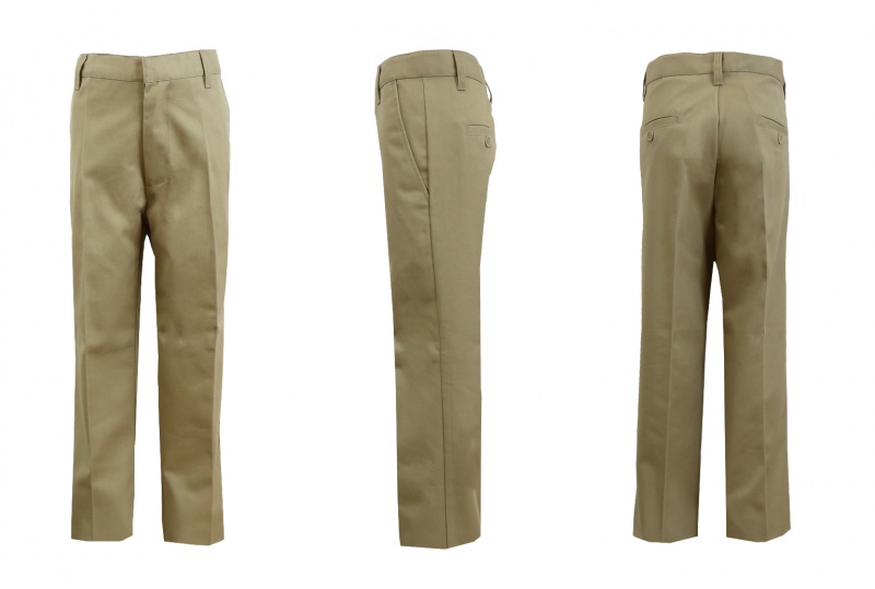 Boys' Khaki Double Knee Flat Front School Uniform Pants - Size 10