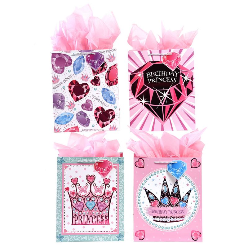 Large Gem And Princess Design Matte Finish Birthday Gift Bags With Hot Stamping