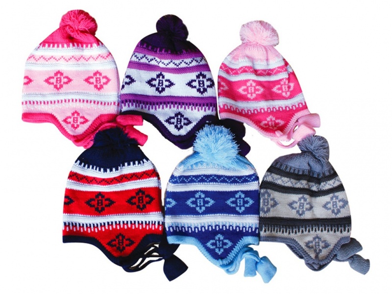 Babies' Knitted Hats - Ear Covers, Geometric, Assorted