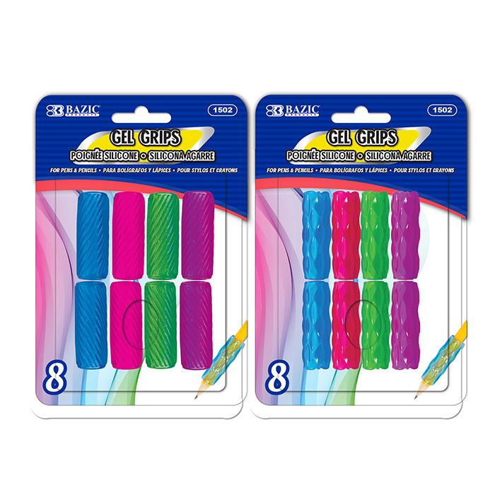 Gel Grips For Pens Pencils - 8 Count, Assorted Colors Designs