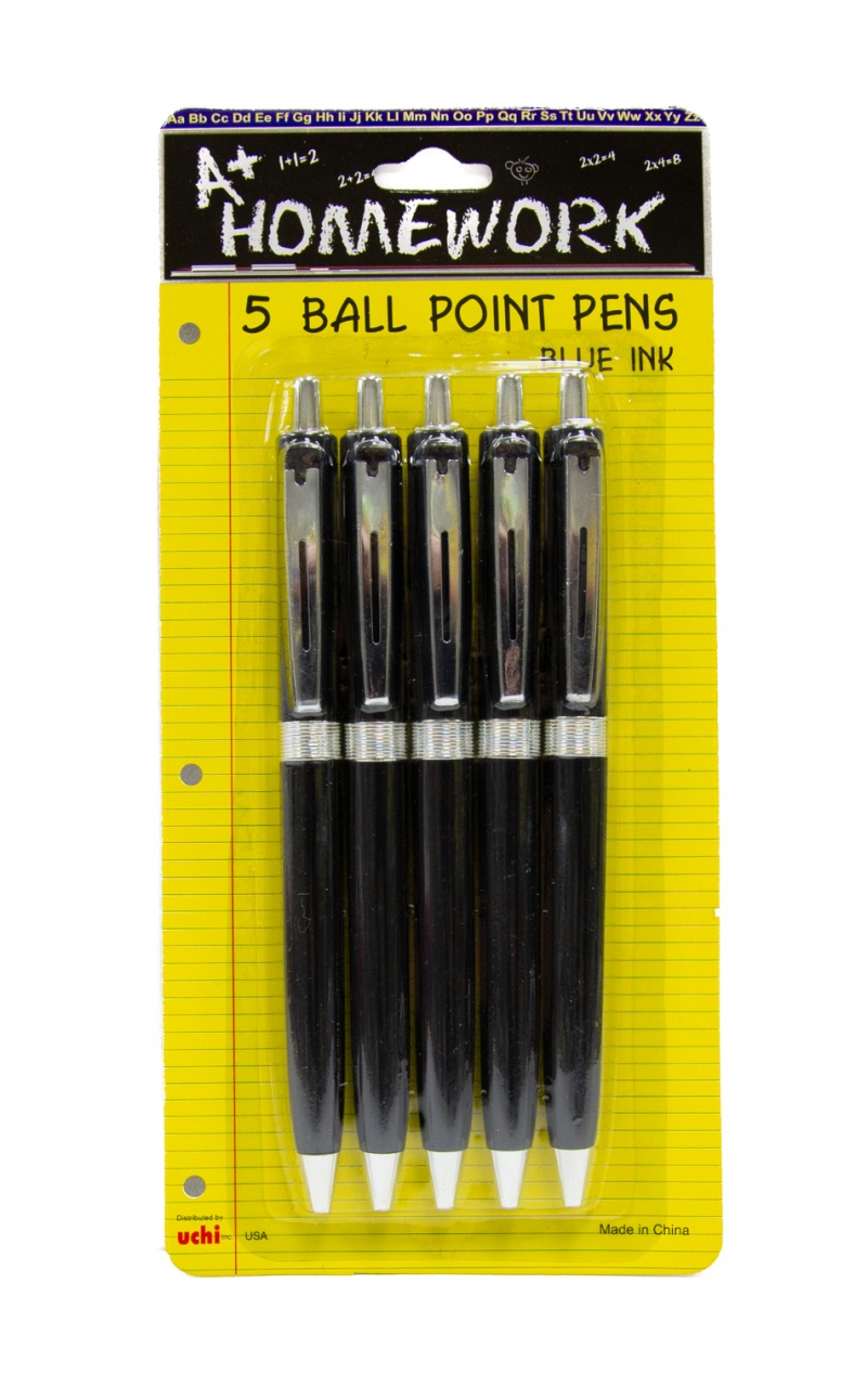 Ballpoint Pens - 5 Count, Blue, Retractable