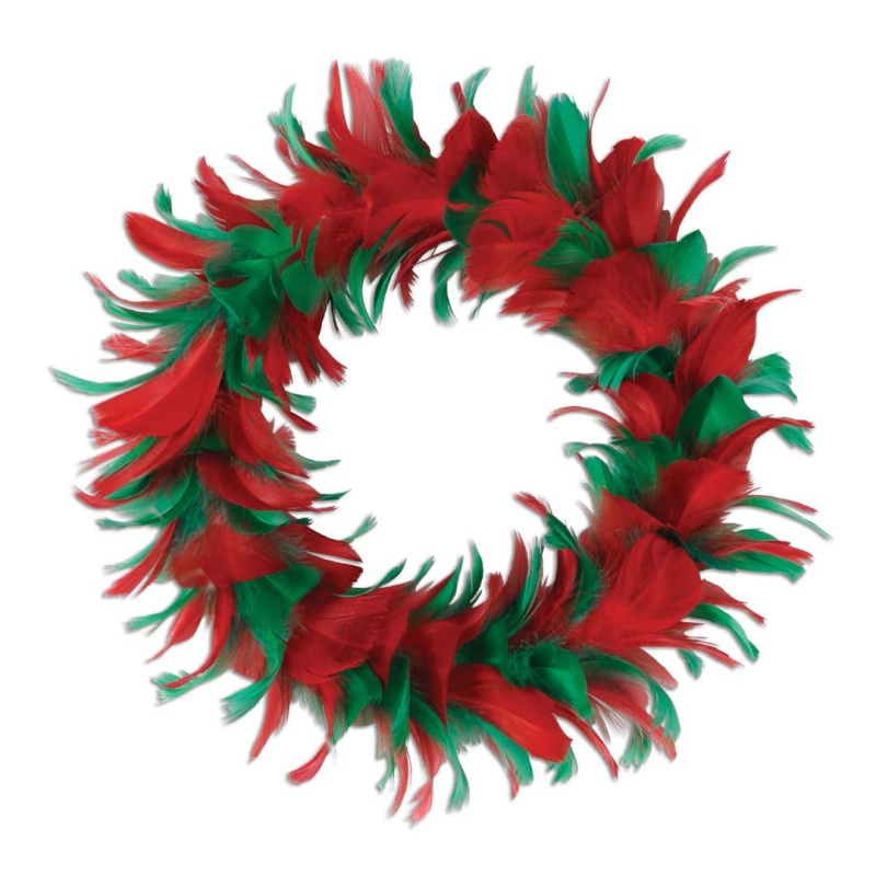 Feather Wreath - Red Green, 8"