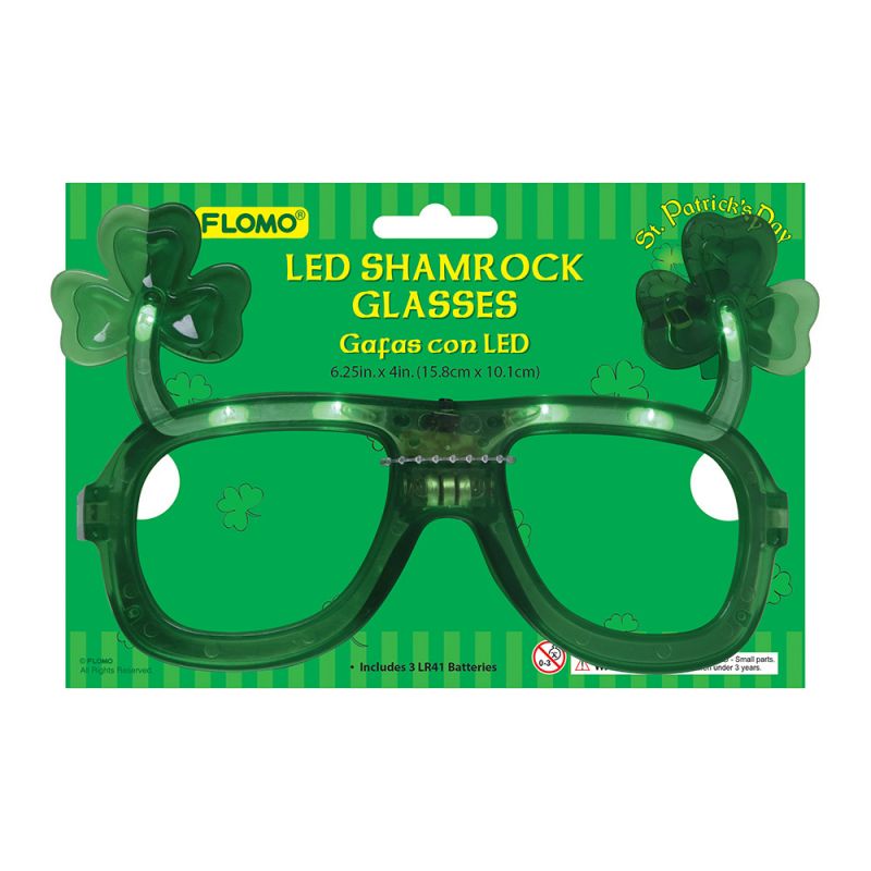 St. Patrick's Day Shamrock Glasses - Led, Green, 2 Styles