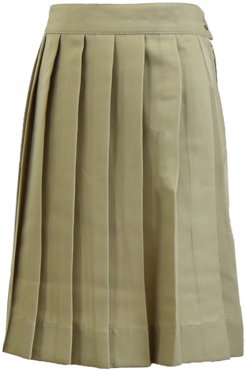 Girl's Basic Pleated Skirt - Khaki, Size 16-20