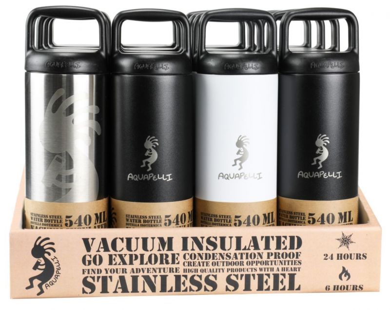 Vacuum Insulated Water Bottle - Black/White/Silver