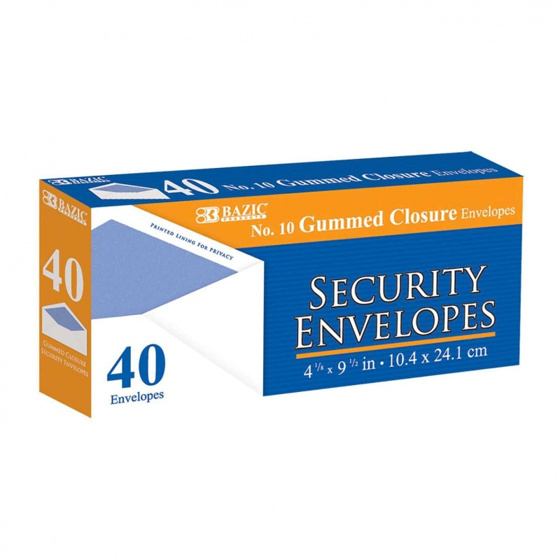 Security Envelopes - Gummed Closure, 40 Pack, #10