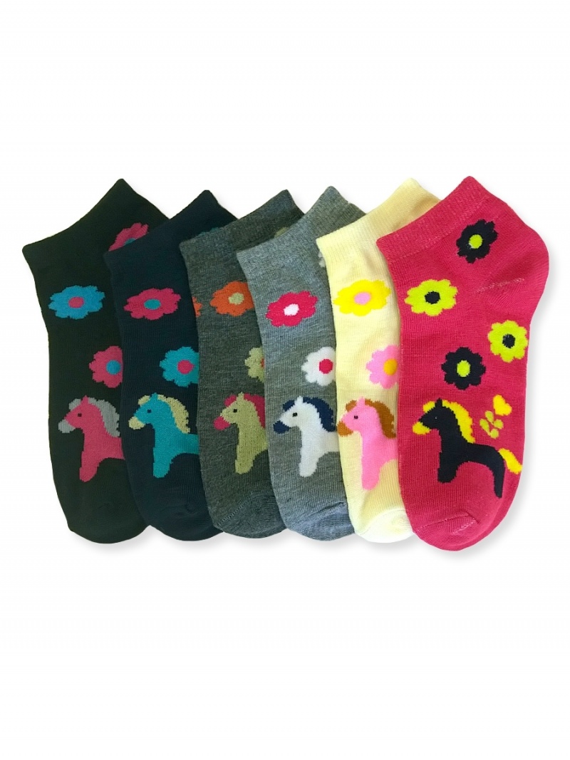 Girls' Low-Cut Socks - Size 6-8, Pony Flowers