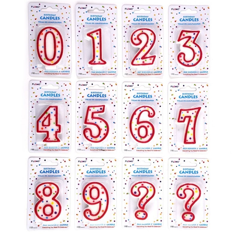 Large Numeric Birthday Candles - Assorted Designs, 3"