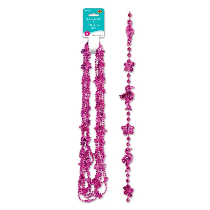 Flamingo Hibiscus Beads - Pink, 6 Pack, 33"