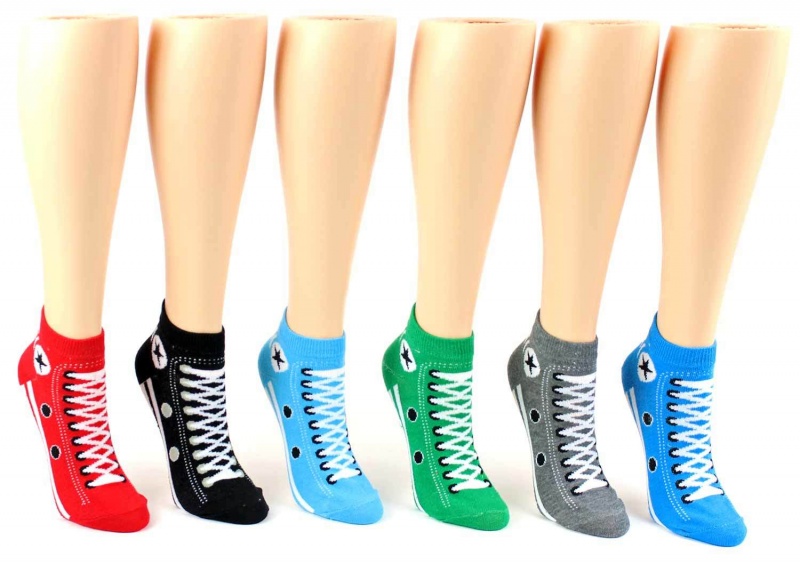 Women's Ankle Socks With Sneaker Pattern - Size 9-11, Assorted Colors