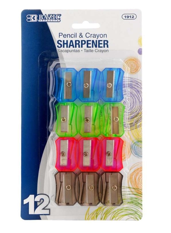 Pencil Sharpeners - 12 Piece, Assorted Transparent Colors