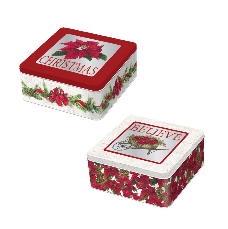 Christmas Tin Boxes With Pvc Window - Assorted, 7" X 7"