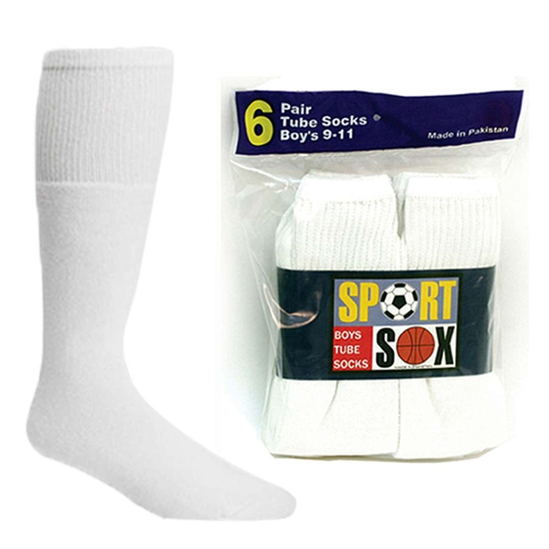Boy's Tube Socks - 6 Pack, White, Size 4-6