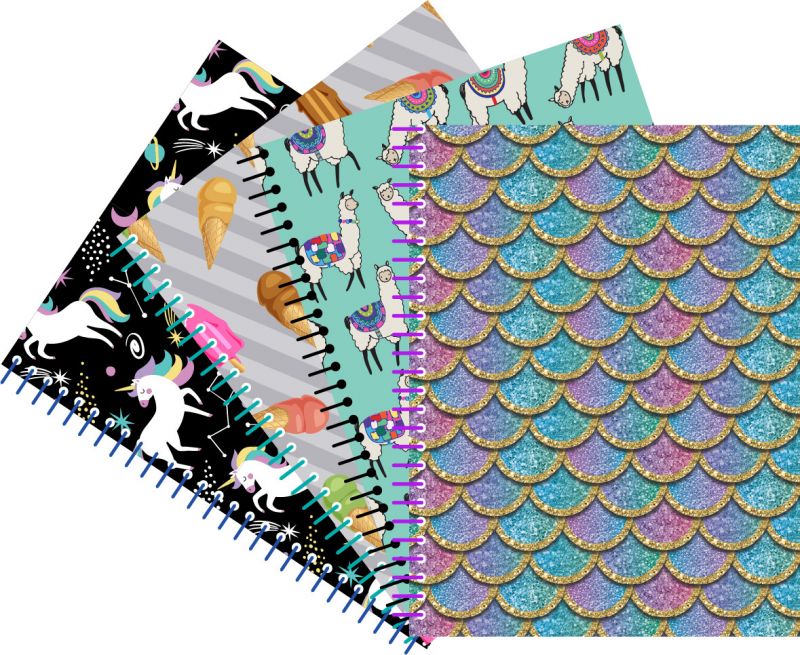 1 Subject Wide Ruled Spiral Notebook 60 Sheets, Assorted Prints